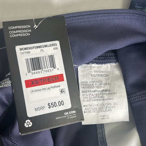 Under Armour Compression Ankle High Rise Legging Navy Womens Size XSmall NWT - Picture 10 of 13